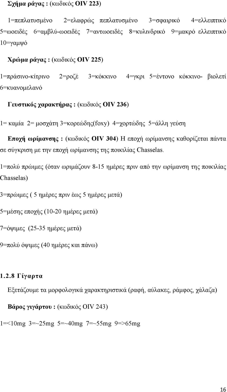 ωρίμανσης : (κωδικός OIV 304) Η εποχή ωρίμανσης καθορίζεται πάντα σε σύγκριση με την εποχή ωρίμανσης της ποικιλίας Chasselas.