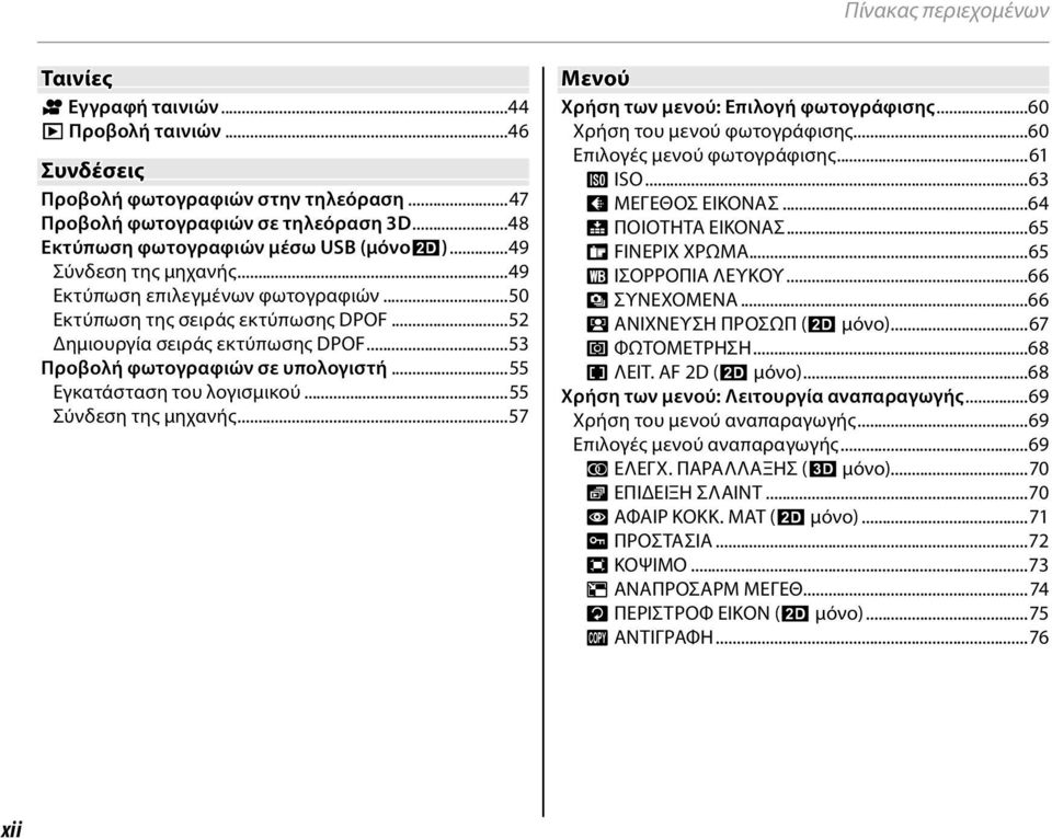 ..53 Προβολή φωτογραφιών σε υπολογιστή...55 Εγκατάσταση του λογισμικού...55 Σύνδεση της μηχανής...57 Mενού Χρήση των μενού: Επιλογή φωτογράφισης...60 Χρήση του μενού φωτογράφισης.