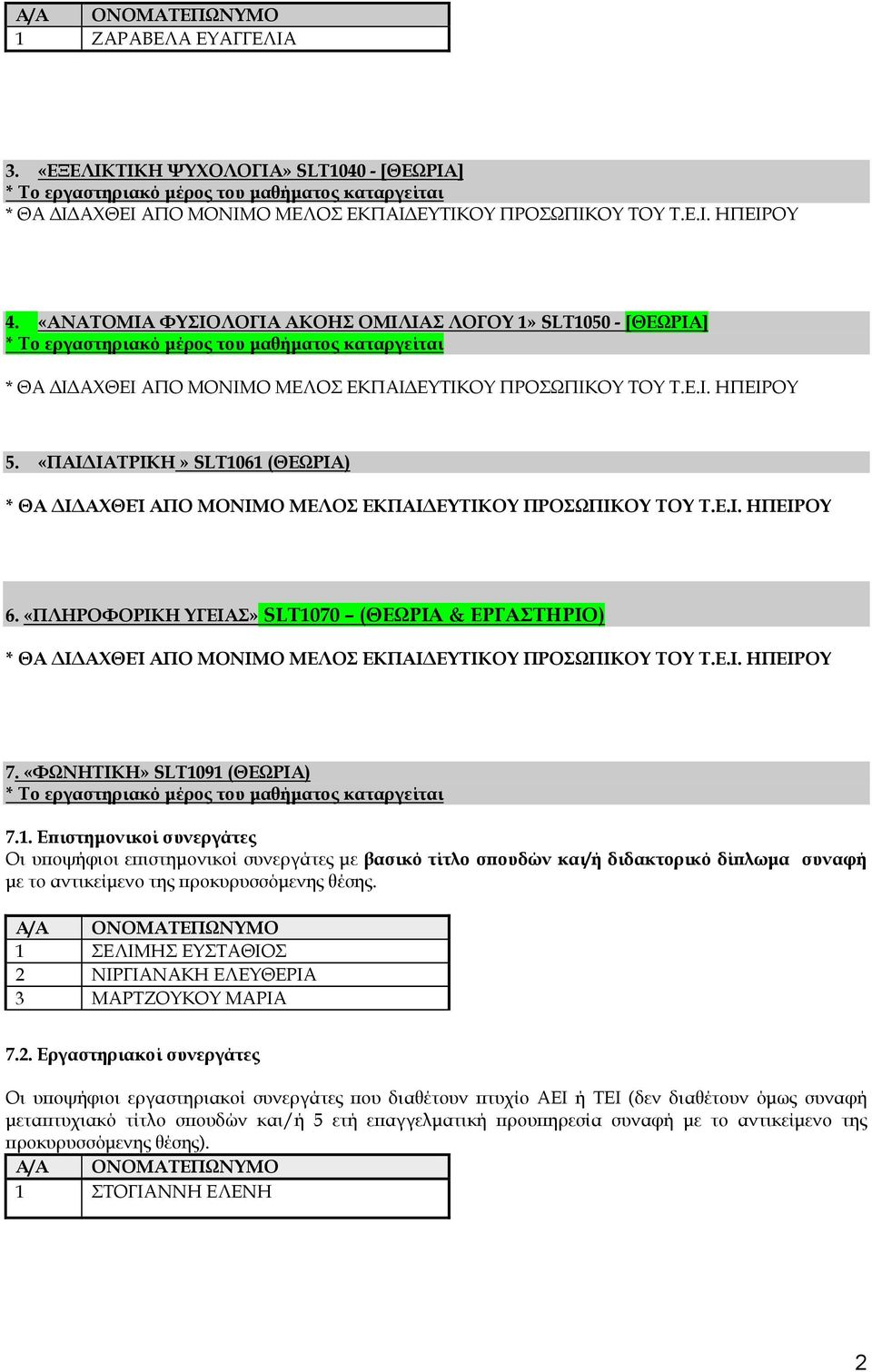 «ΠΑΙΔΙΑΤΡΙΚΗ» SLT1061 (ΘΕΩΡΙΑ) * ΘΑ ΔΙΔΑΧΘΕΊ ΑΠΟ ΜΟΝΙΜΟ ΜΕΛΟΣ ΕΚΠΑΙΔΕΥΤΙΚΟΥ ΠΡΟΣΩΠΙΚΟΥ ΤΟΥ Τ.Ε.Ι. ΗΠΕΙΡΟΥ 6.