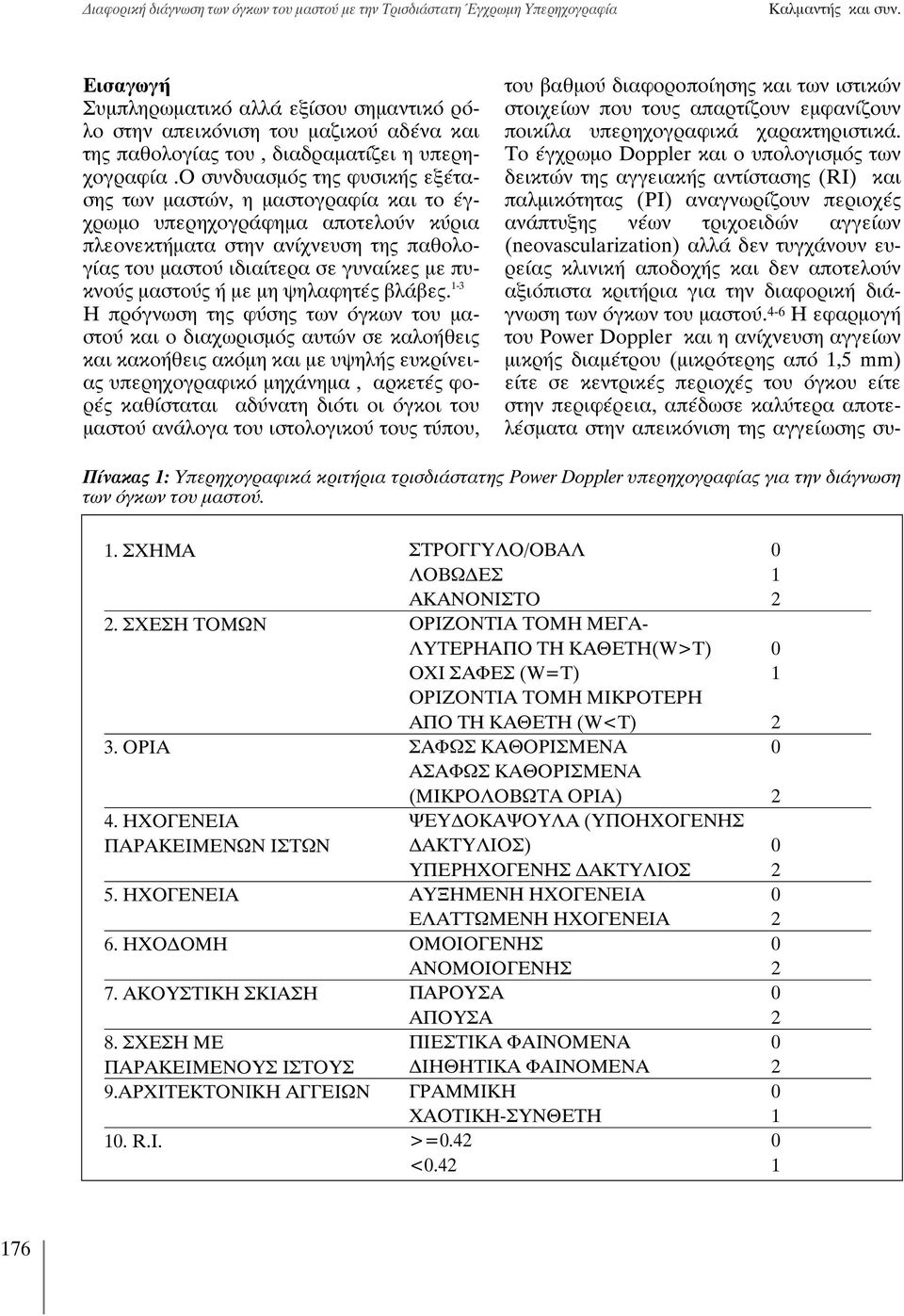 ο συνδυασμός της φυσικής εξέτασης των μαστών, η μαστογραφία και το έγχρωμο υπερηχογράφημα αποτελούν κύρια πλεονεκτήματα στην ανίχνευση της παθολογίας του μαστού ιδιαίτερα σε γυναίκες με πυκνούς