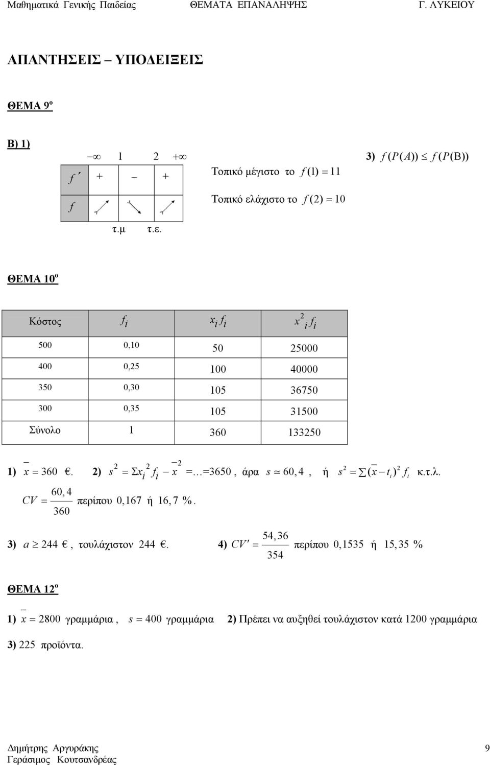 ) s = Σ f = =650, άρα s 60, 4, ή 60, 4 CV = περίπου 0,67 ή 6, 7 %. 60 s = ( t ) f κ.τ.λ. ) a 44, τουλάχιστον 44.