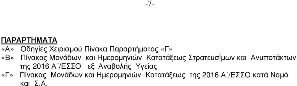 Ανυποτάκτων της 2016 Α /ΕΣΣΟ εξ Αναβολής Υγείας «Γ» Πίνακας