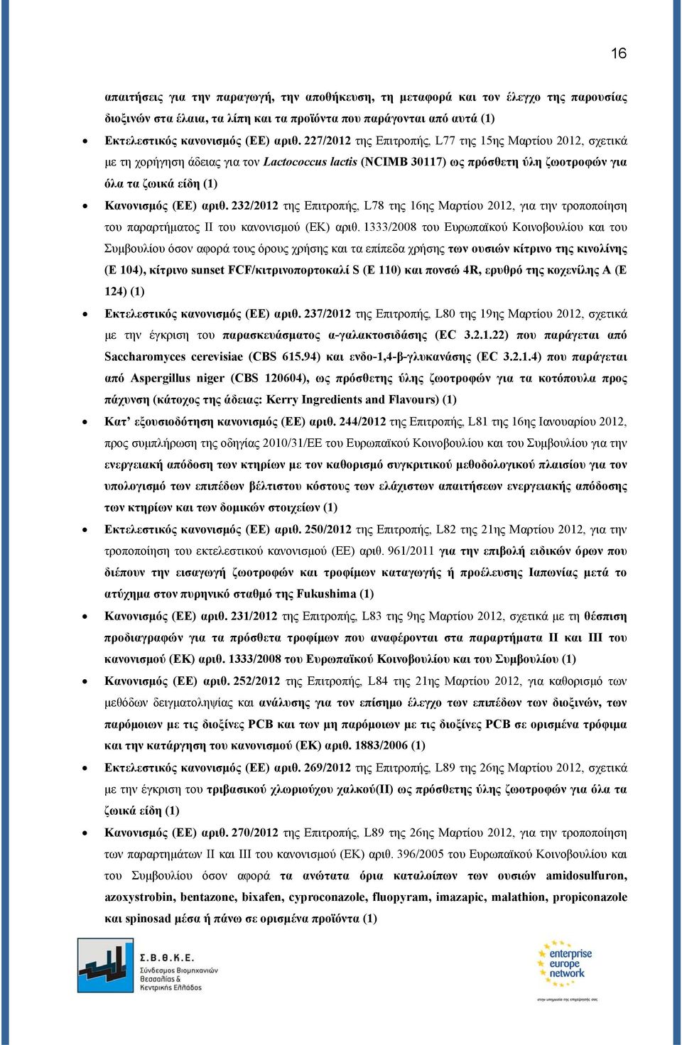 232/2012 της Επιτροπής, L78 της 16ης Μαρτίου 2012, για την τροποποίηση του παραρτήματος II του κανονισμού (ΕΚ) αριθ.