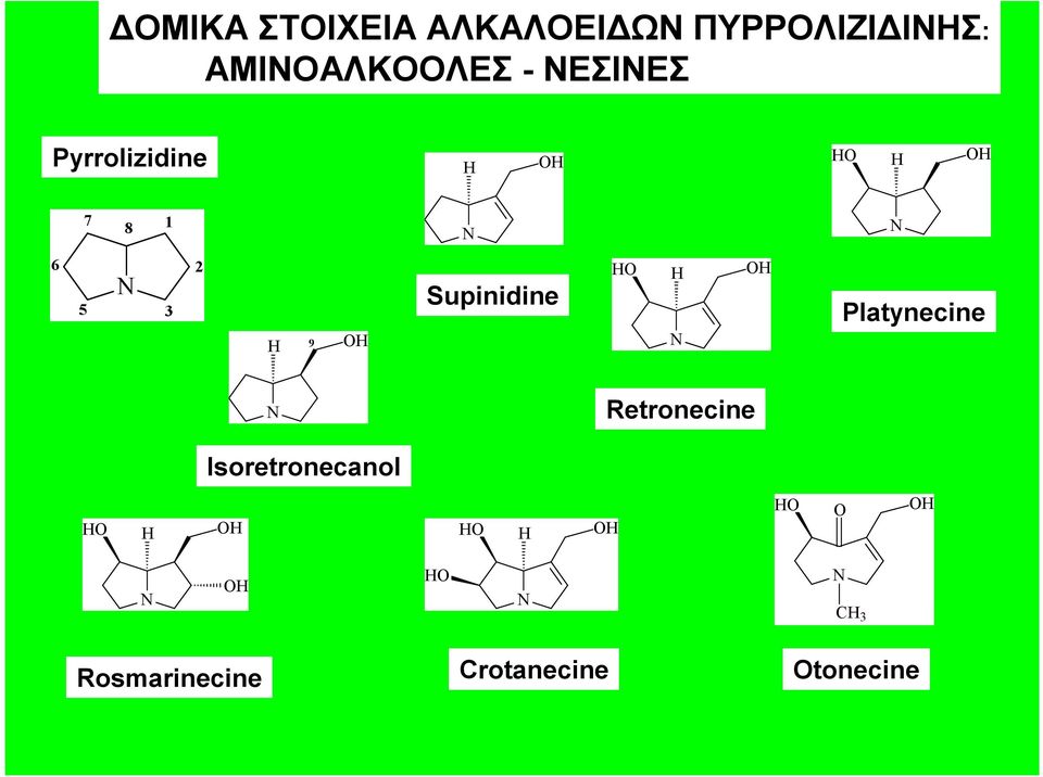 Supinidine HO H OH Platynecine Retronecine Isoretronecanol HO