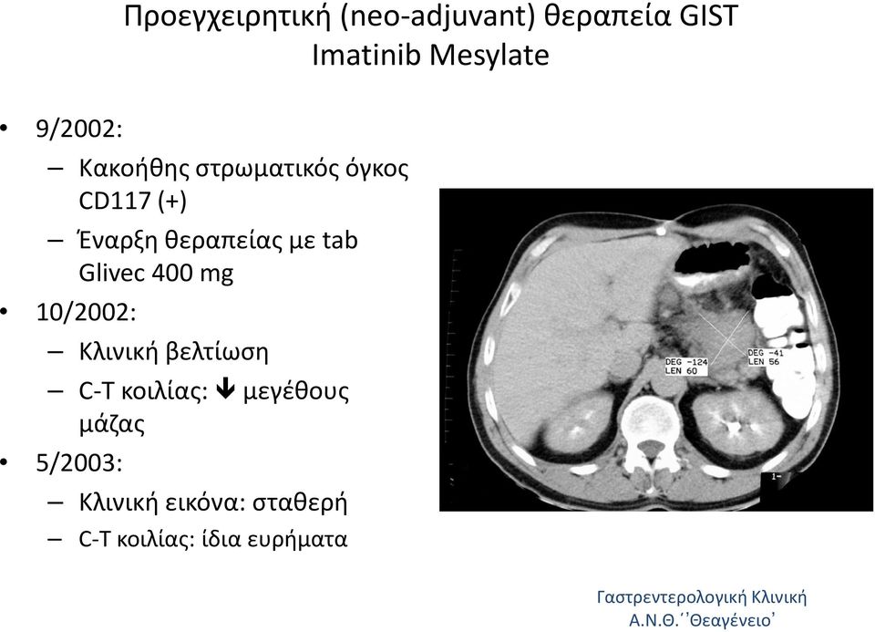 10/2002: Κλινική βελτίωση C-T κοιλίας: μεγέθους μάζας 5/2003: Κλινική