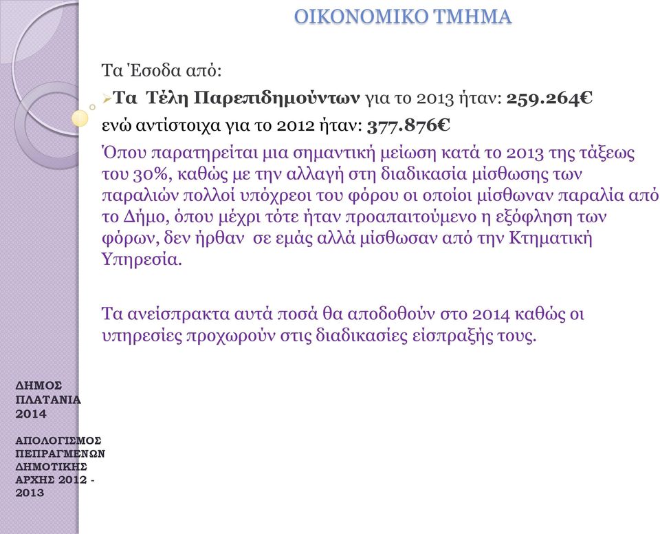 πολλοί υπόχρεοι του φόρου οι οποίοι μίσθωναν παραλία από το Δήμο, όπου μέχρι τότε ήταν προαπαιτούμενο η εξόφληση των φόρων, δεν