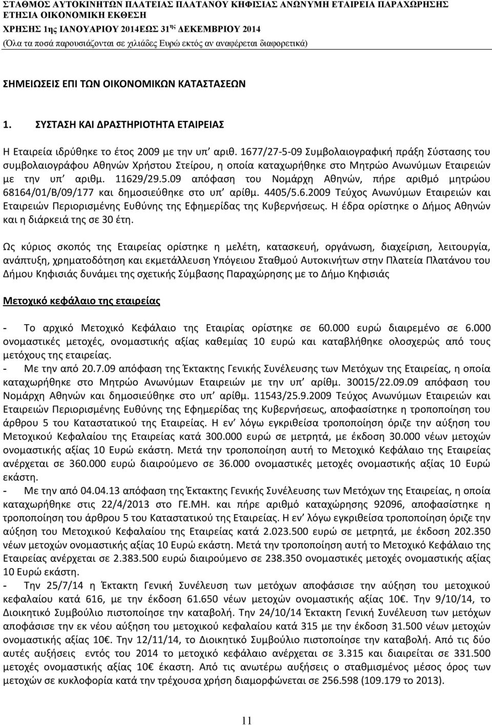 4405/5.6.2009 Τεύχος Ανωνύμων Εταιρειών και Εταιρειών Περιορισμένης Ευθύνης της Εφημερίδας της Κυβερνήσεως. Η έδρα ορίστηκε ο Δήμος Αθηνών και η διάρκειά της σε 30 έτη.