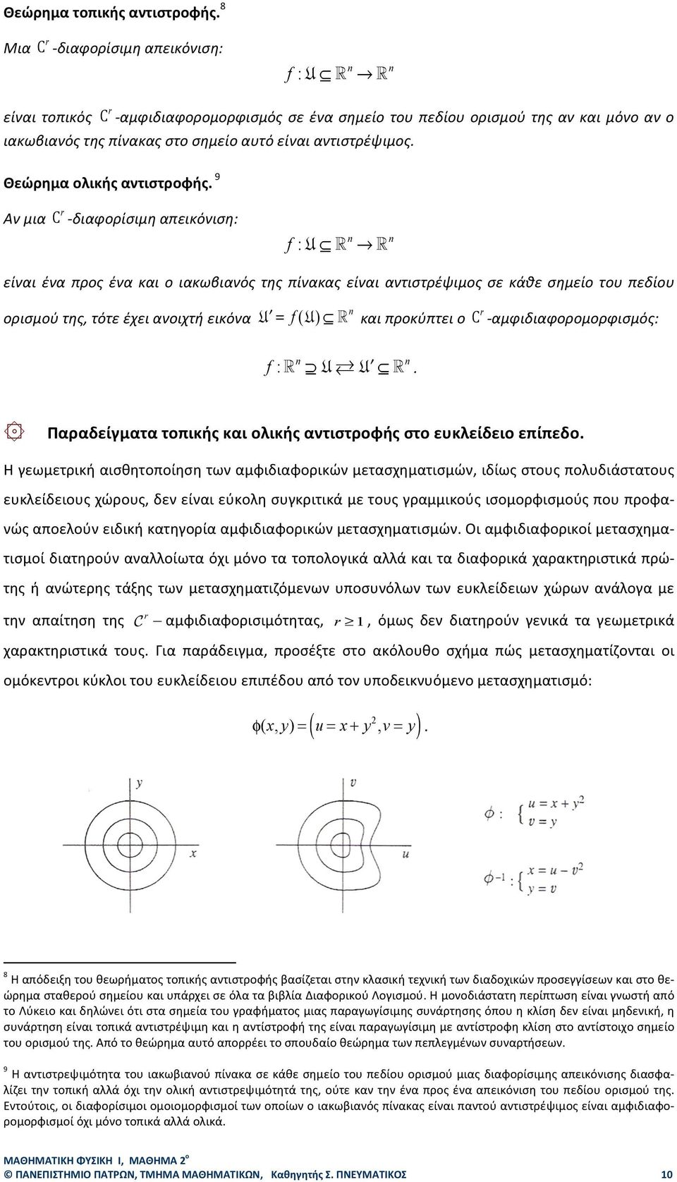 της, τότε έχει ανοιχτή εικόνα U = f (U) r και προκύπτει ο C - αμφιδιαφορομορφισμός: f : U U Παραδείγματα τοπικής και ολικής αντιστροφής στο ευκλείδειο επίπεδο Η γεωμετρική αισθητοποίηση των