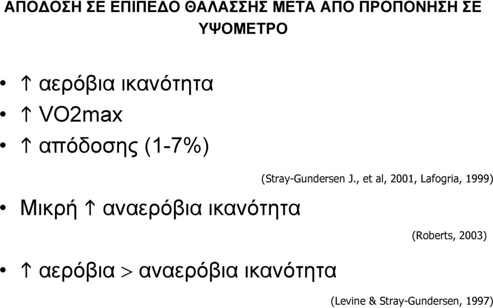 ικανότητα αερόβια > αναερόβια ικανότητα (Stray-Gundersen J.