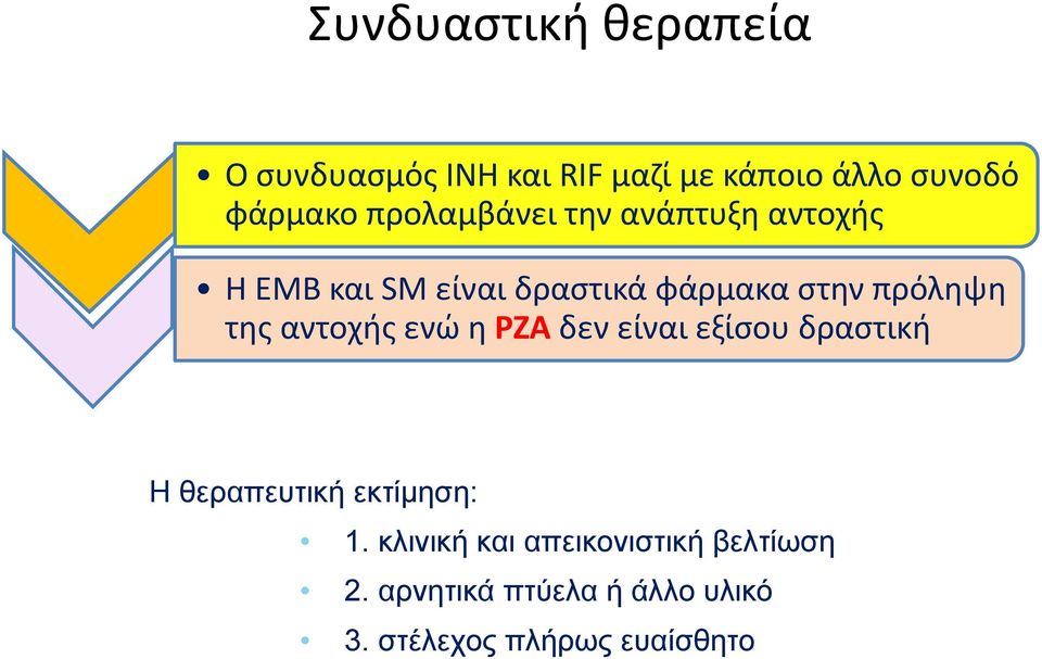 της αντοχής ενώ η PZA δεν είναι εξίσου δραστική Η θεραπευτική εκτίμηση: 1.