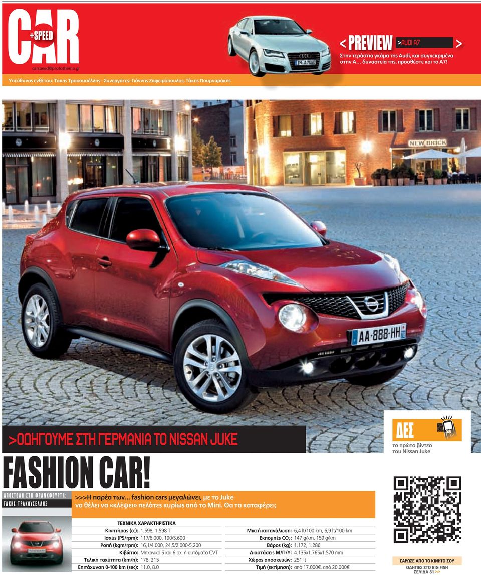 το Α7! >ΟΔΗΓΟΥΜΕ ΣΤΗ ΓΕΡΜΑΝΙΑ ΤΟ NISSAN JUKE FASHION CAR! ΔΕΣ το πρώτο βίντεο του Nissan Juke ΑΠΟΣΤΟΛΗ ΣΤΗ ΦΡΑNΚΦΟΥΡΤΗ: ΤΑΚΗΣ ΤΡΑΚΟΥΣΕΛΛΗΣ >>>Η παρέα των.