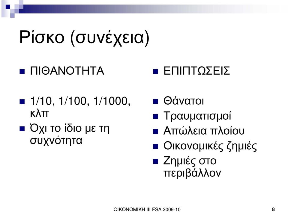 Τραυματισμοί Απώλεια πλοίου Οικονομικές ζημιές