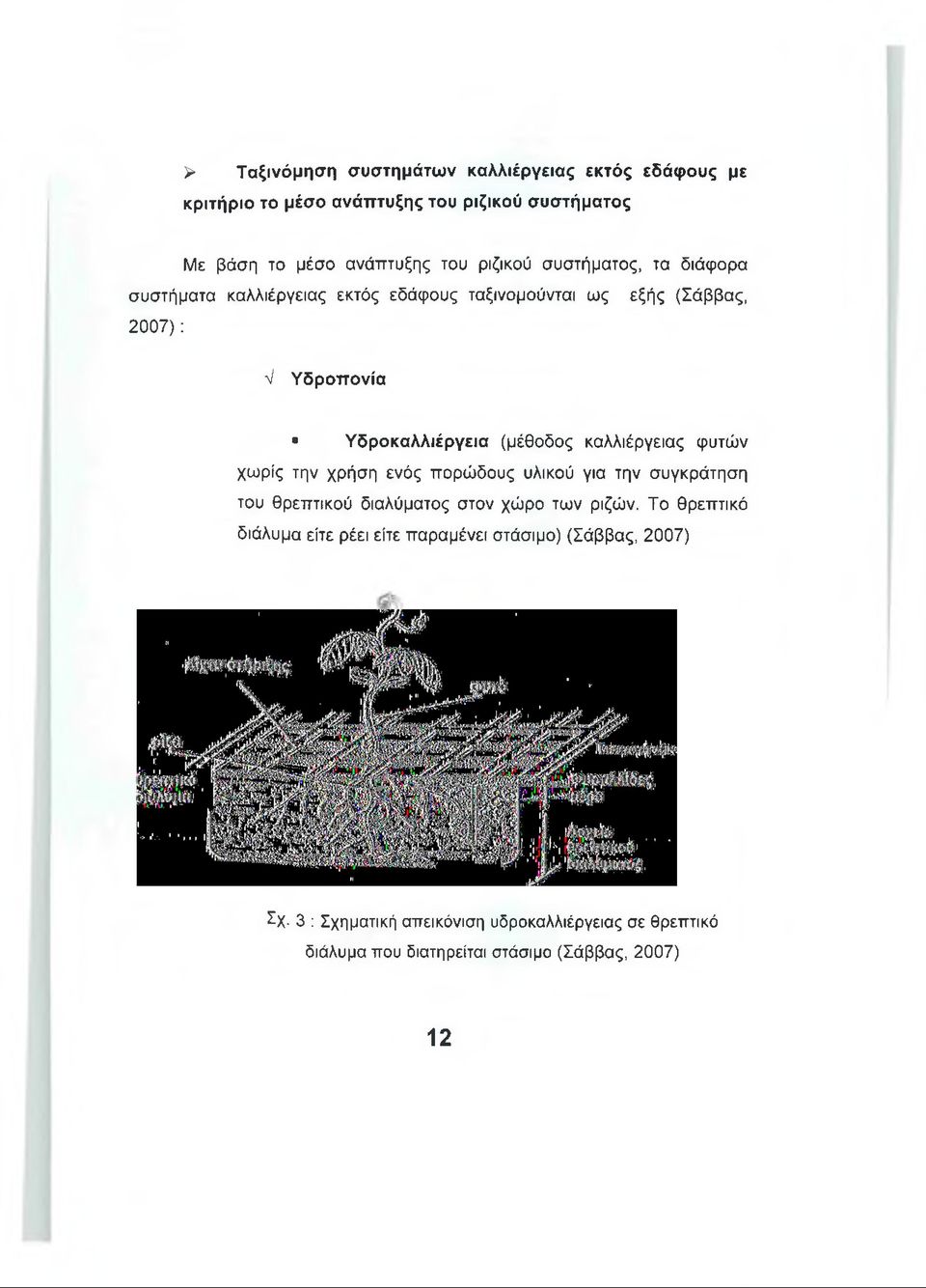 καλλιέργειας φυτών χωρίς την χρήση ενός πορώδους υλικού για την συγκράτηση του θρεπτικού διαλύματος στον χώρο των ριζών.