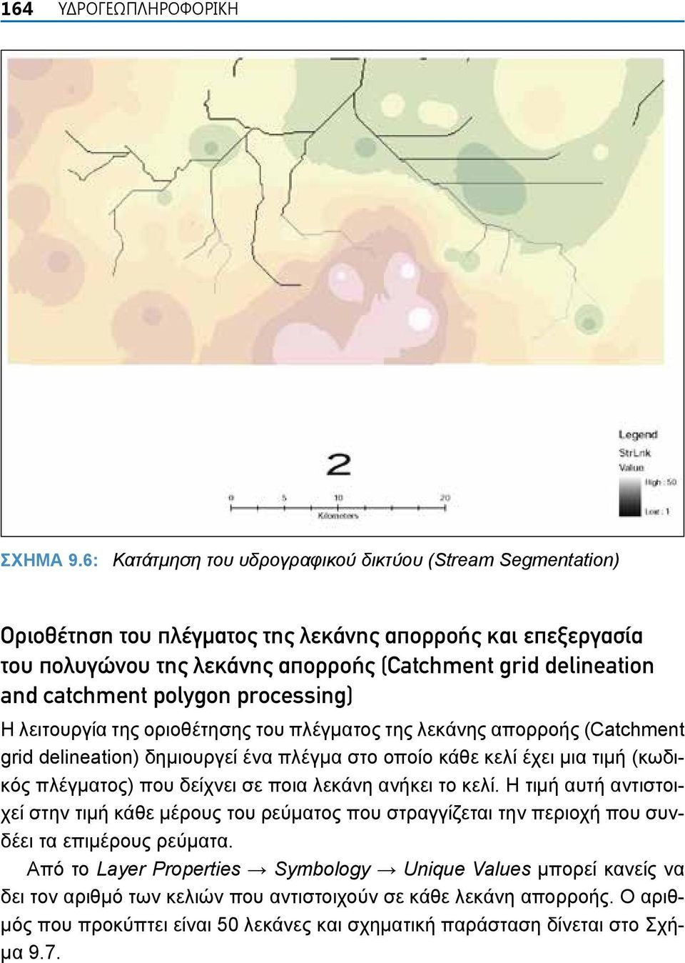 polygon processing) Η λειτουργία της οριοθέτησης του πλέγματος της λεκάνης απορροής (Catchment grid delineation) δημιουργεί ένα πλέγμα στο οποίο κάθε κελί έχει μια τιμή (κωδικός πλέγματος) που