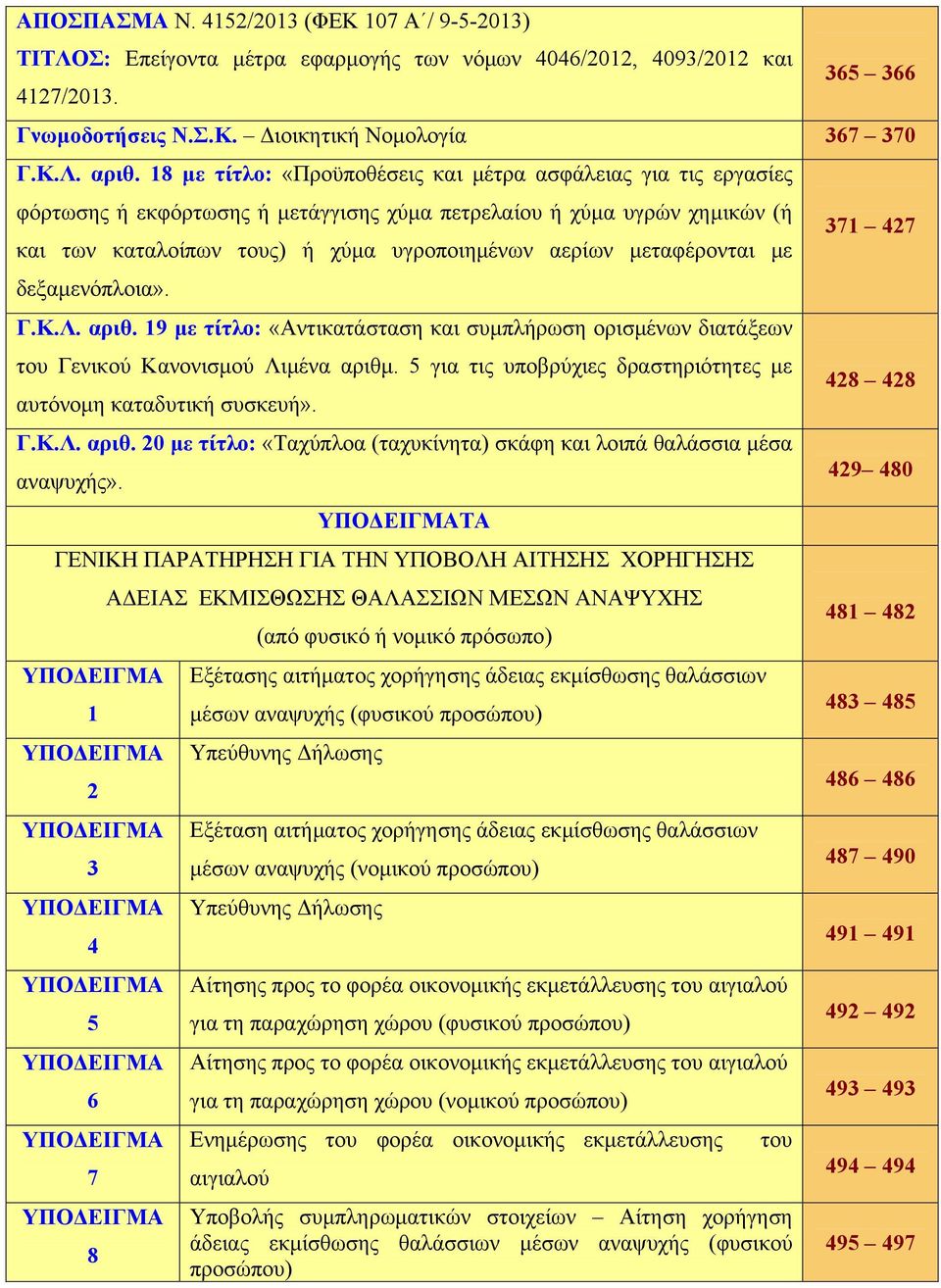 μεταφέρονται με δεξαμενόπλοια». Γ.K.Λ. αριθ. 19 με τίτλο: «Αντικατάσταση και συμπλήρωση ορισμένων διατάξεων του Γενικού Kανονισμού Λιμένα αριθμ.