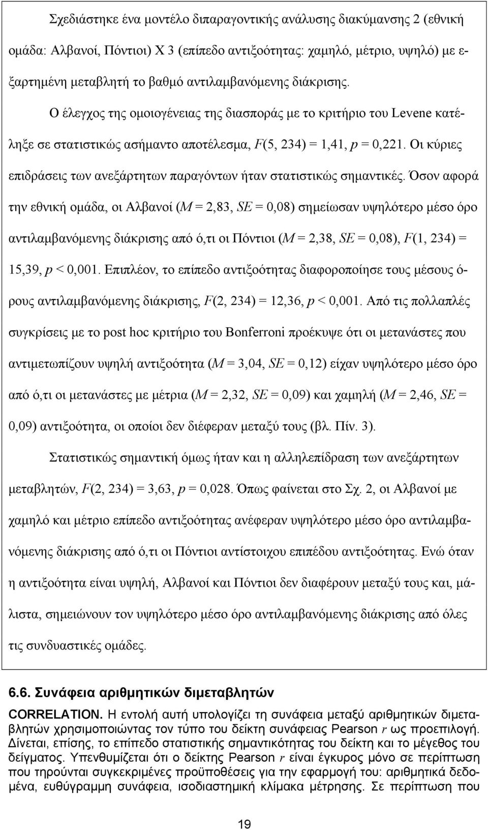 Οι κύριες επιδράσεις των ανεξάρτητων παραγόντων ήταν στατιστικώς σημαντικές.