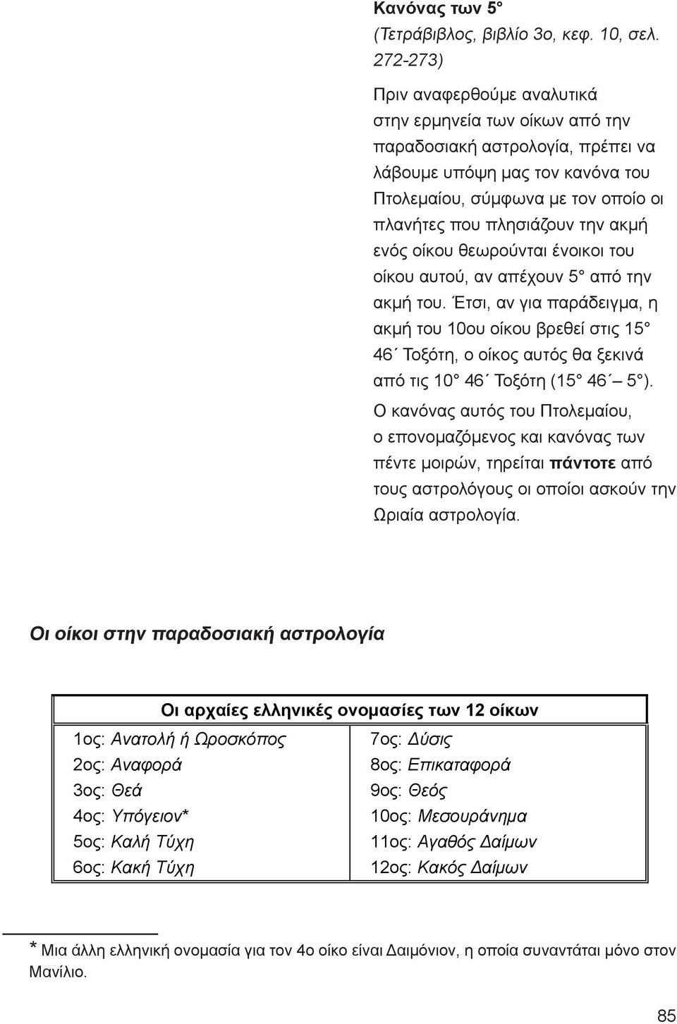 ακμή ενός οίκου θεωρούνται ένοικοι του οίκου αυτού, αν απέχουν 5 από την ακμή του.