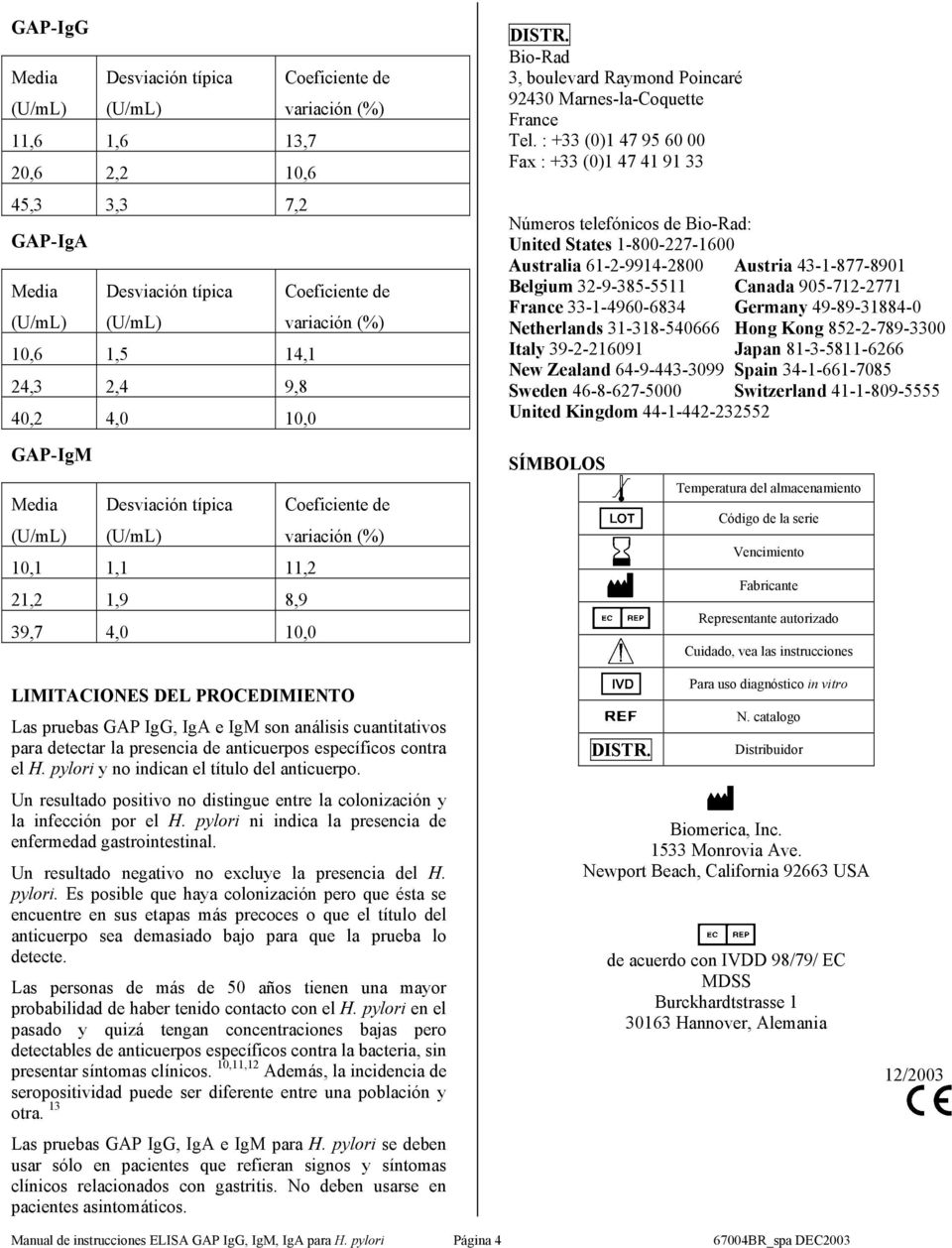 : +33 (0)1 47 95 60 00 Fax : +33 (0)1 47 41 91 33 Números telefónicos de Bio-Rad: United States 1-800-227-1600 Australia 61-2-9914-2800 Austria 43-1-877-8901 Belgium 32-9-385-5511 Canada 905-712-2771