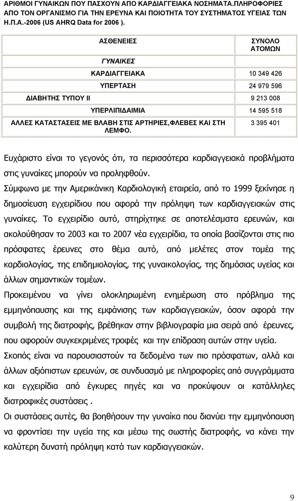 3 395 401 Ευχάριστο είναι το γεγονός ότι, τα περισσότερα καρδιαγγειακά προβλήµατα στις γυναίκες µπορούν να προληφθούν.