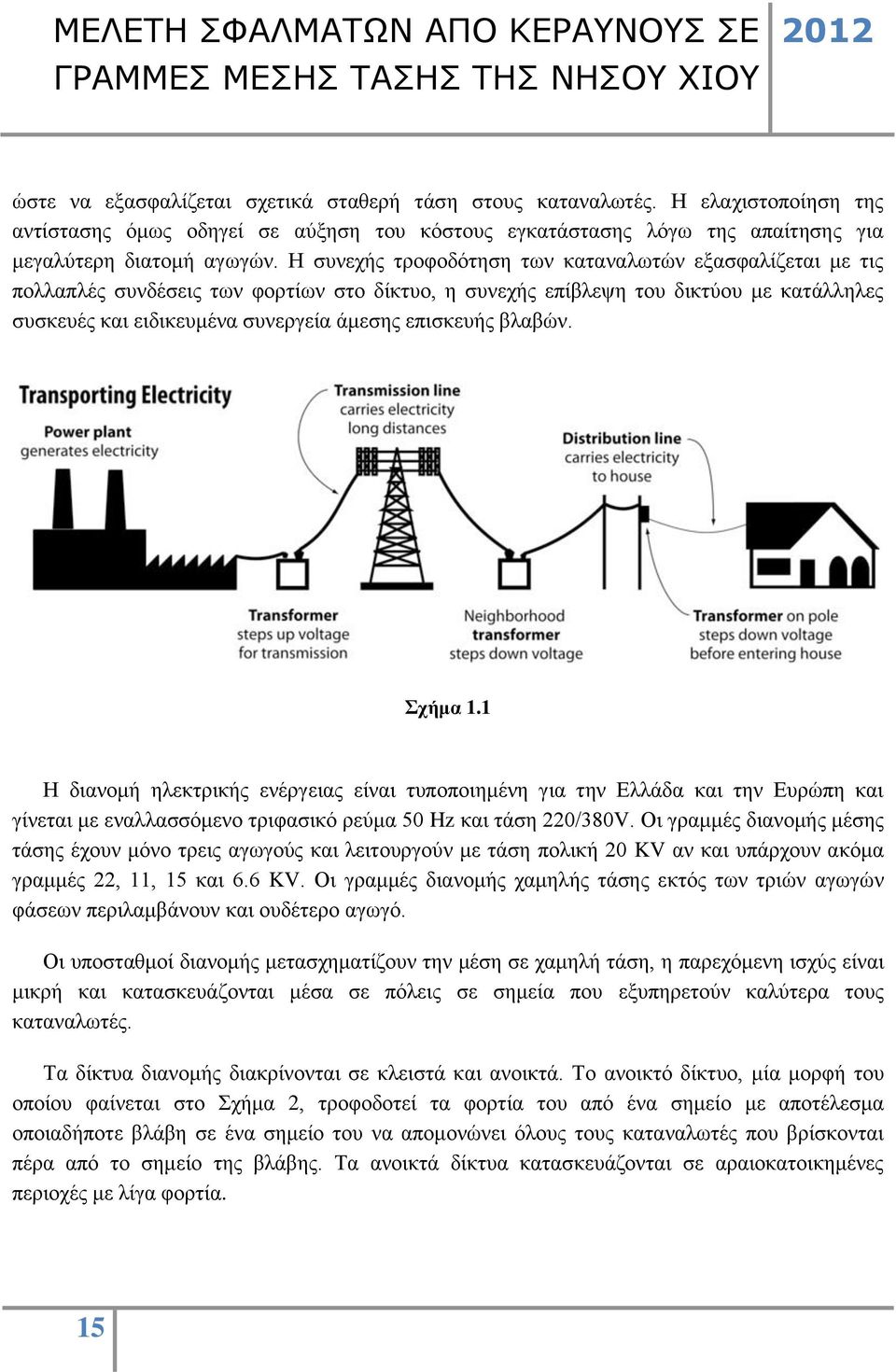 βλαβών. Σχήμα 1.1 Η διανομή ηλεκτρικής ενέργειας είναι τυποποιημένη για την Ελλάδα και την Ευρώπη και γίνεται με εναλλασσόμενο τριφασικό ρεύμα 50 Hz και τάση 220/380V.