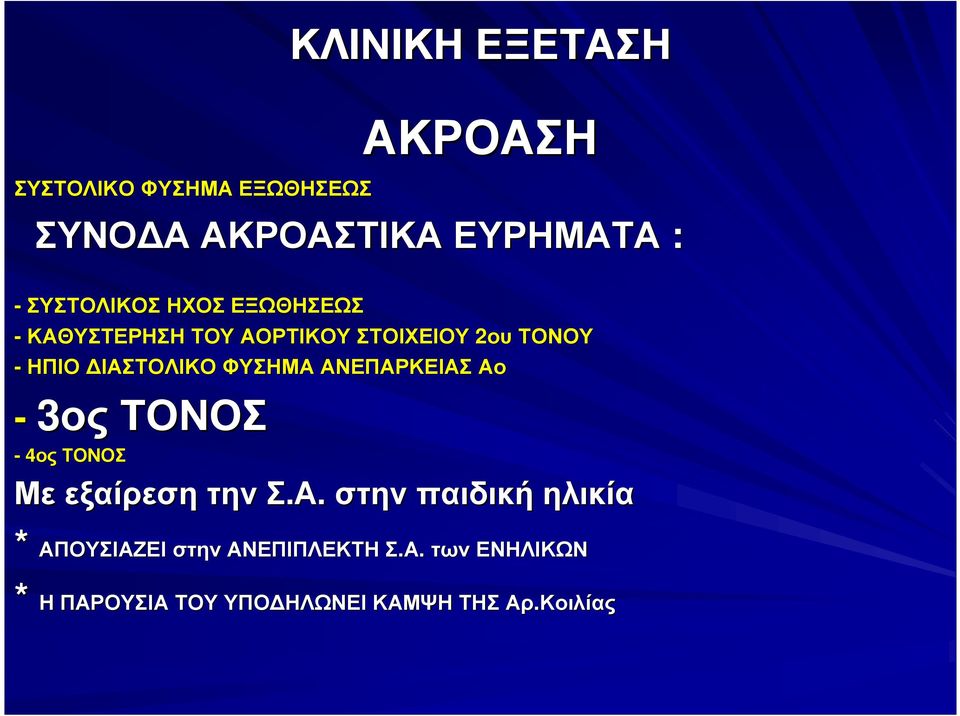 ΦΥΣΗΜΑ ΑΝΕΠΑΡΚΕΙΑΣ Αο - 3ος ΤΟΝΟΣ - 4ος ΤΟΝΟΣ Με εξαίρεση την Σ.Α. στην παιδική ηλικία * ΑΠΟΥΣΙΑΖΕΙ στην ΑΝΕΠΙΠΛΕΚΤΗ Σ.