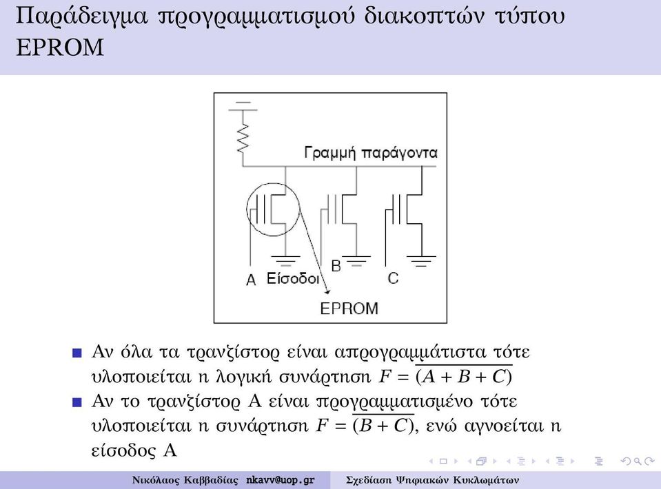 συνάρτηση F = (A + B + C) Αν το τρανζίστορ A είναι