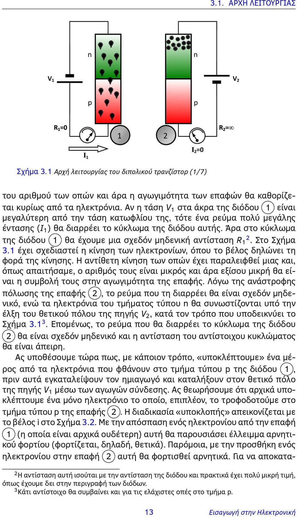 Αν η τάση V 1 στα άκρα της διόδου 1 είναι μεγαλύτερη από την τάση κατωφλίου της, τότε ένα ρεύμα πολύ μεγάλης έντασης (I 1 ) θα διαρρέει το κύκλωμα της διόδου αυτής.