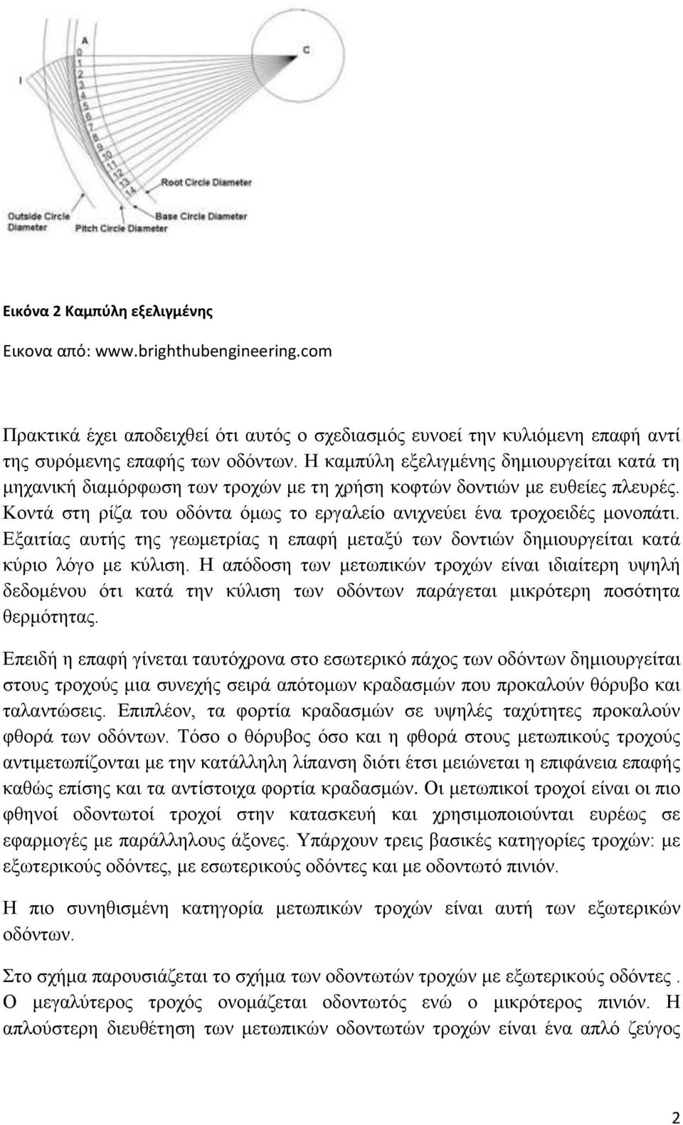 Εξαιτίας αυτής της γεωμετρίας η επαφή μεταξύ των δοντιών δημιουργείται κατά κύριο λόγο με κύλιση.