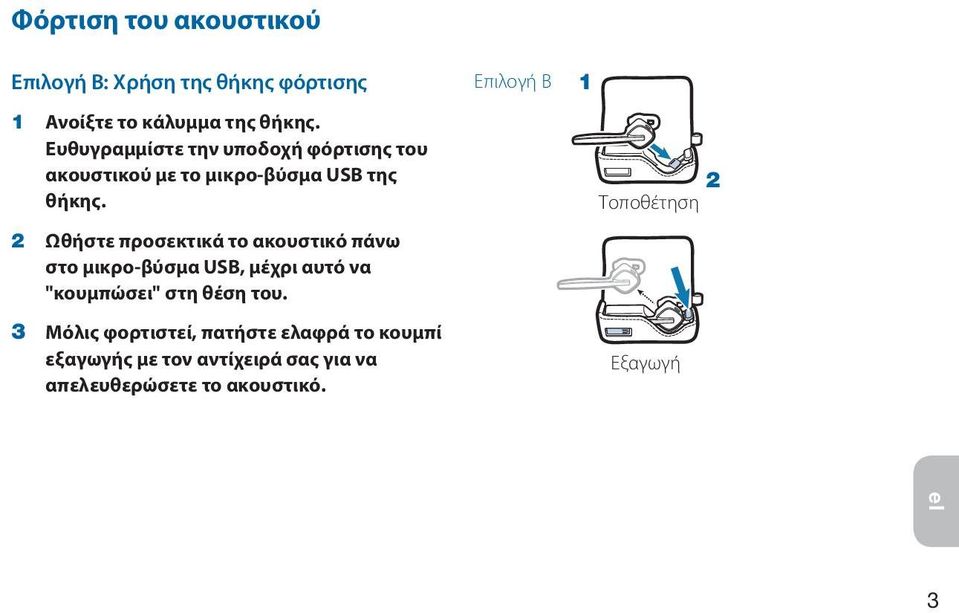 2 Ωθήστε προσεκτικά το ακουστικό πάνω στο μικρο-βύσμα USB, μέχρι αυτό να "κουμπώσει" στη θέση του.