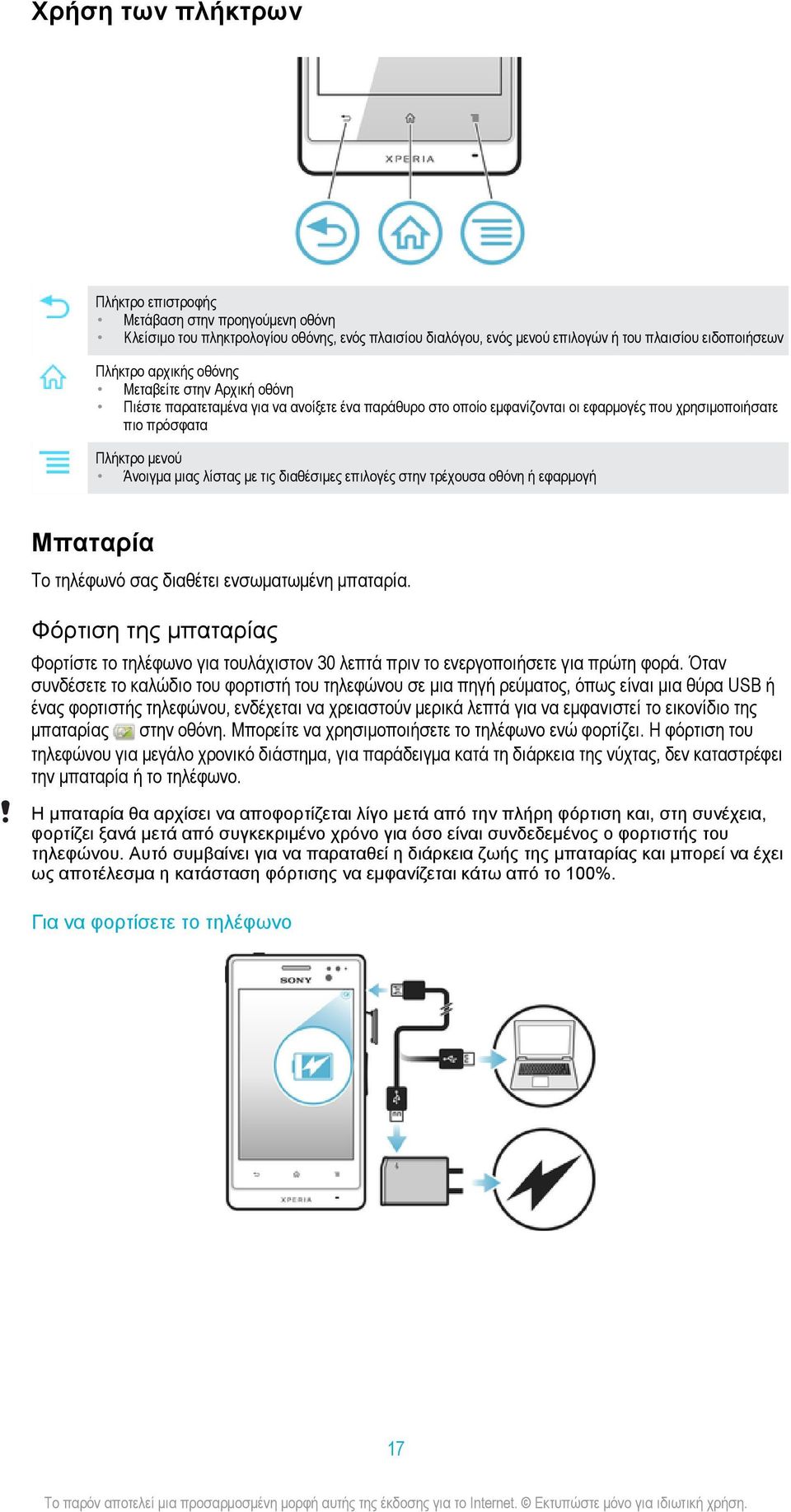 επιλογές στην τρέχουσα οθόνη ή εφαρμογή Μπαταρία Το τηλέφωνό σας διαθέτει ενσωματωμένη μπαταρία.