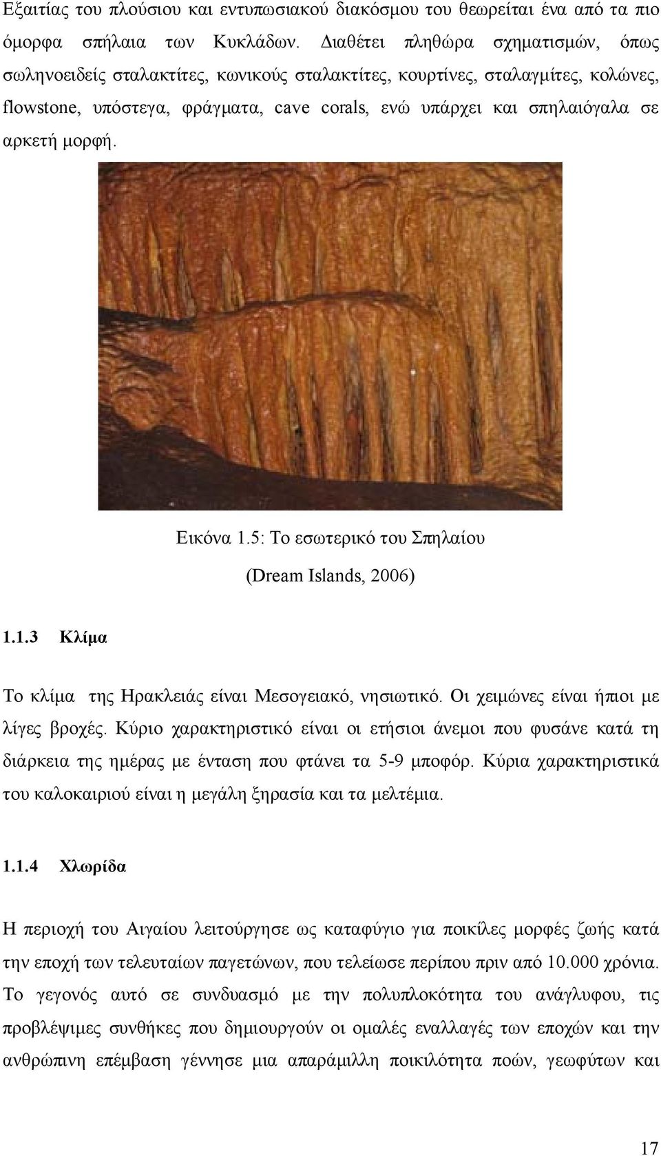 μορφή. Εικόνα 1.5: Το εσωτερικό του Σπηλαίου (Dream Islands, 2006) 1.1.3 Κλίμα Το κλίμα της Ηρακλειάς είναι Μεσογειακό, νησιωτικό. Οι χειμώνες είναι ήπιοι με λίγες βροχές.