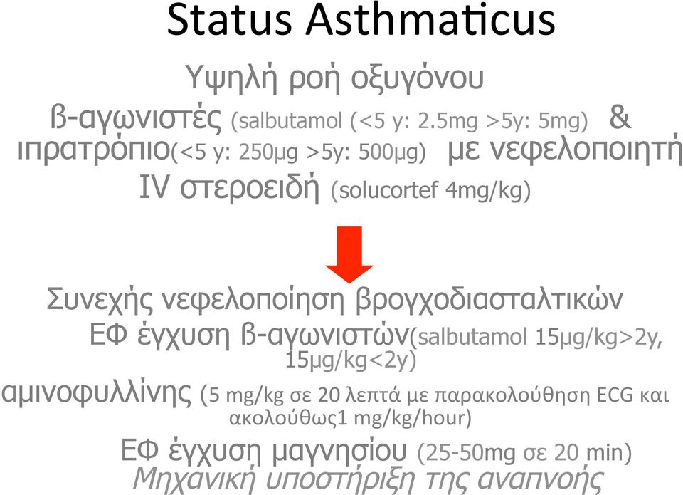 Συνεχής νεφελοποίηση βρογχοδιασταλτικών ΕΦ έγχυση ß-αγωνιστών(salbutamol 15µg/kg>2y, 15µg/kg<2y)