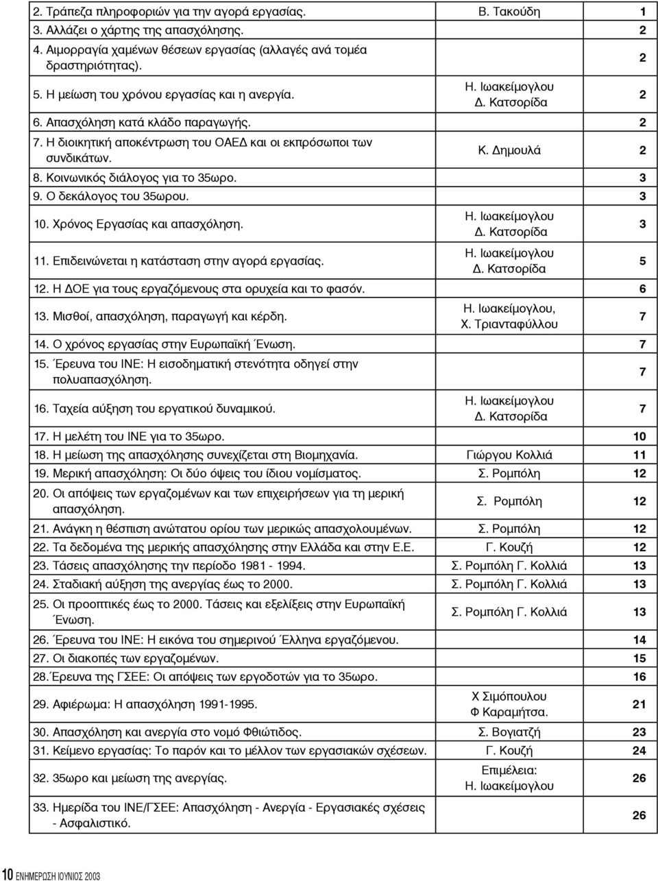 Κοινωνικός διάλογος για το 35ωρο. 3 9. Ο δεκάλογος του 35ωρου. 3 10. Χρόνος Εργασίας και απασχόληση. 11. Επιδεινώνεται η κατάσταση στην αγορά εργασίας. Δ. Κατσορίδα Δ. Κατσορίδα 12.