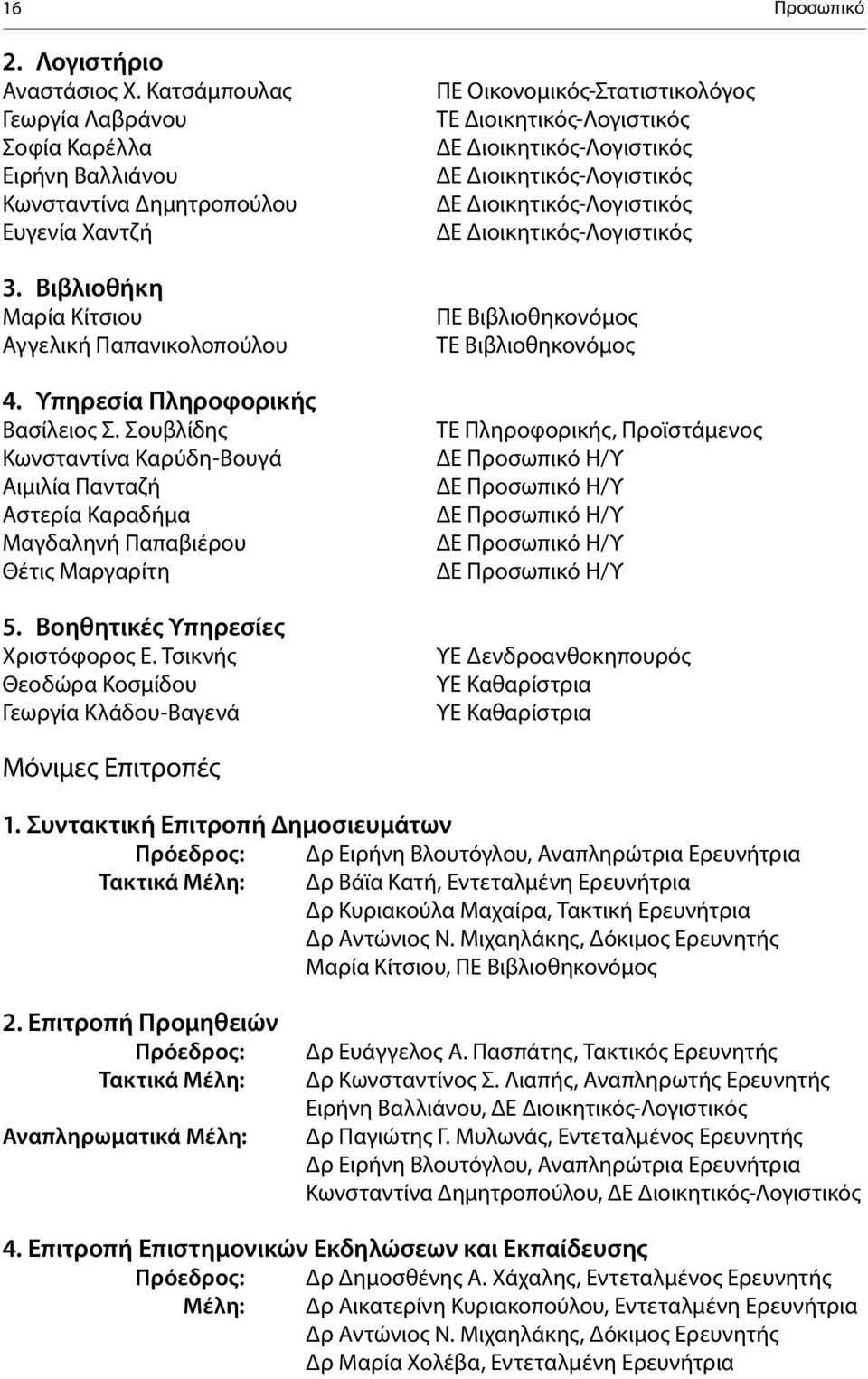 Τσικνής Θεοδώρα Κοσμίδου Γεωργία Κλάδου-Βαγενά ΠΕ Οικονομικός-Στατιστικολόγος ΤΕ Διοικητικός-Λογιστικός ΔΕ Διοικητικός-Λογιστικός ΔΕ Διοικητικός-Λογιστικός ΔΕ Διοικητικός-Λογιστικός ΔΕ