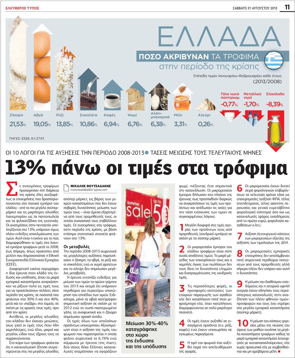 ΟΙ 10 ΛΟΓΟΙ ΓΙΑ ΤΙΣ ΑΥΞΗΣΕΙΣ ΤΗΝ ΠΕΡΙΟ Ο 2008 2013 ΤΑΣΕΙΣ ΜΕΙΩΣΗΣ ΤΟΥΣ ΤΕΛΕΥΤΑΙΟΥΣ ΜΗΝΕΣ 13% πάνω οι τιµές στα τρόφιµα Σε ανατιµήσεις τροφίµων προχώρησαν στη διάρκεια της κρίσης όλες ανεξαιρέτως οι