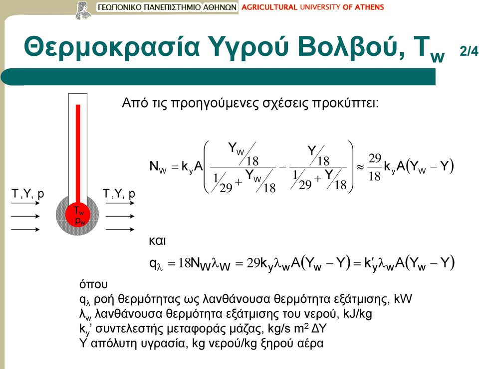 θερμότητας ως λανθάνουσα θερμότητα εξάτμισης, kw λ λανθάνουσα θερμότητα εξάτμισης του