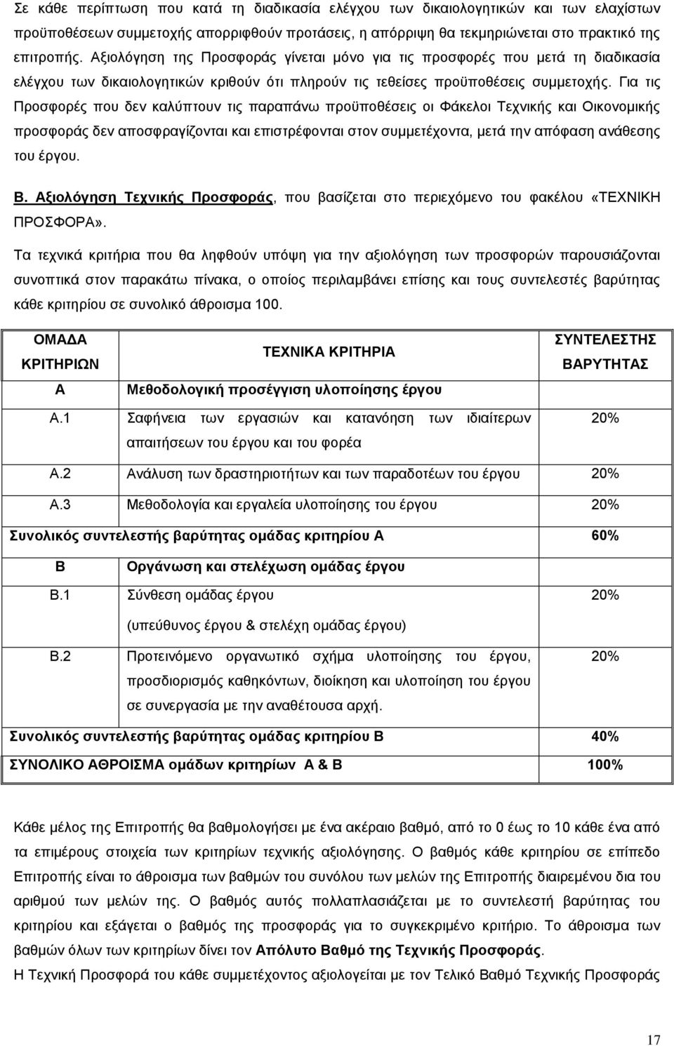 Για τις Προσφορές που δεν καλύπτουν τις παραπάνω προϋποθέσεις οι Φάκελοι Τεχνικής και Οικονομικής προσφοράς δεν αποσφραγίζονται και επιστρέφονται στον συμμετέχοντα, μετά την απόφαση ανάθεσης του