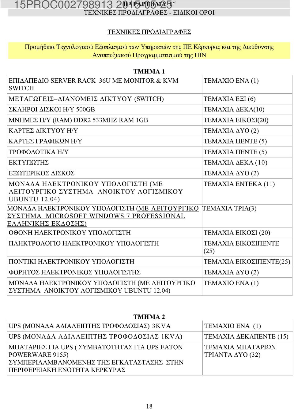 TΕΜΑΧΙΑ ΕΙΚΟΣΙ(20) ΚΑΡΤΕΣ ΔΙΚΤΥΟΥ Η/Υ TΕΜΑΧΙΑ ΔΥΟ (2) ΚΑΡΤΕΣ ΓΡΑΦΙΚΩΝ Η/Υ TΕΜΑΧΙΑ ΠΕΝΤΕ (5) ΤΡΟΦΟΔΟΤΙΚΑ Η/Υ TΕΜΑΧΙΑ ΠΕΝΤΕ (5) ΕΚΤΥΠΩΤΗΣ TΕΜΑΧΙΑ ΔΕΚΑ (10) ΕΞΩΤΕΡΙΚΟΣ ΔΙΣΚΟΣ TΕΜΑΧΙΑ ΔΥΟ (2) ΜΟΝΑΔΑ
