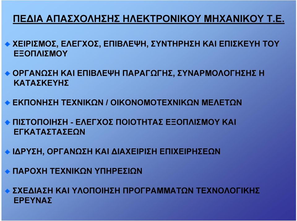 ΟΙΚΟΝΟΜΟΤΕΧΝΙΚΩΝ ΜΕΛΕΤΩΝ ΠΙΣΤΟΠΟΙΗΣΗ - ΕΛΕΓΧΟΣ ΠΟΙΟΤΗΤΑΣ ΕΞΟΠΛΙΣΜΟΥ ΚΑΙ ΕΓΚΑΤΑΣΤΑΣΕΩΝ ΙΔΡΥΣΗ,