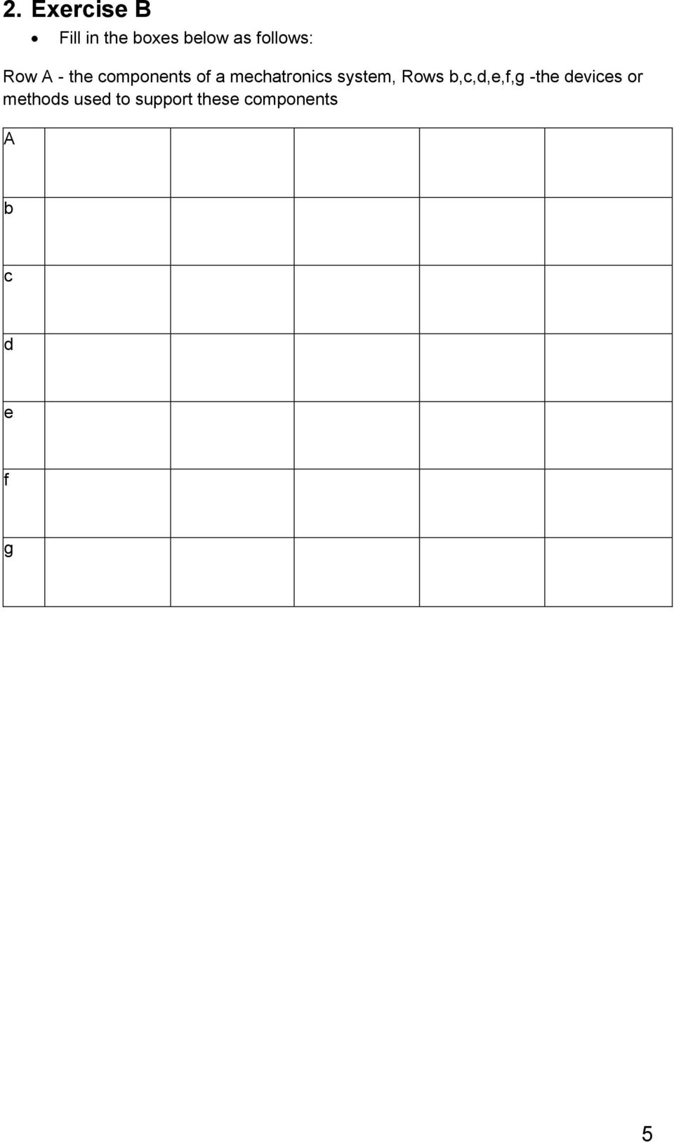 mechatronics system, Rows b,c,d,e,f,g -the