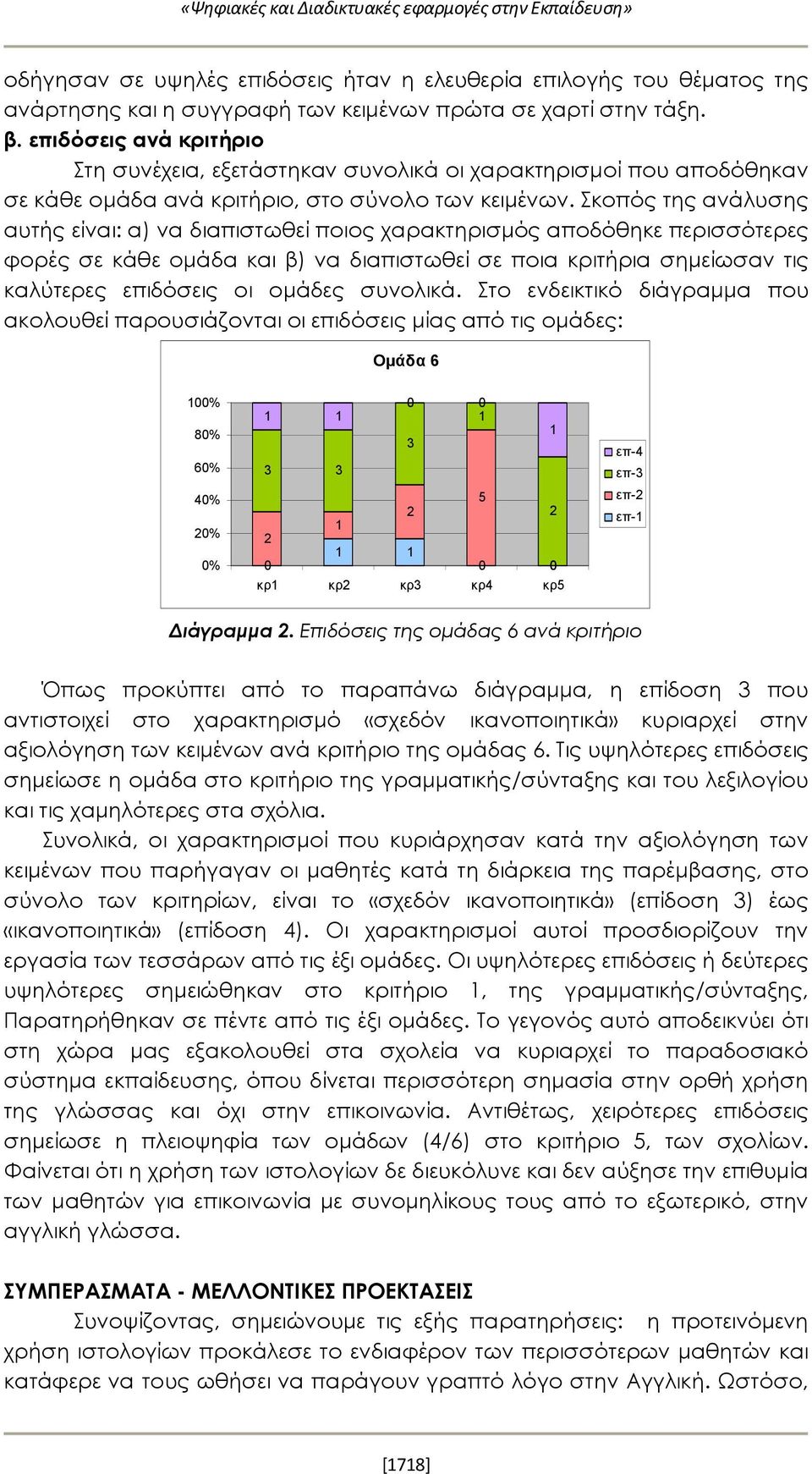 Σκοπός της ανάλυσης αυτής είναι: α) να διαπιστωθεί ποιος χαρακτηρισμός αποδόθηκε περισσότερες φορές σε κάθε ομάδα και β) να διαπιστωθεί σε ποια κριτήρια σημείωσαν τις καλύτερες επιδόσεις οι ομάδες