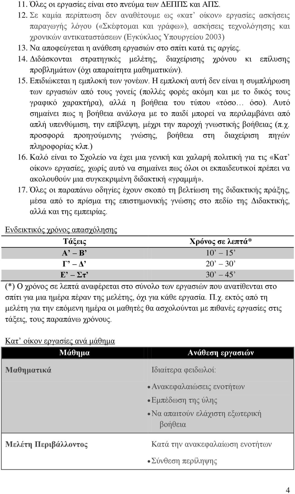 Να αποφεύγεται η ανάθεση εργασιών στο σπίτι κατά τις αργίες. 14. Διδάσκονται στρατηγικές μελέτης, διαχείρισης χρόνου κι επίλυσης προβλημάτων (όχι απαραίτητα μαθηματικών). 15.