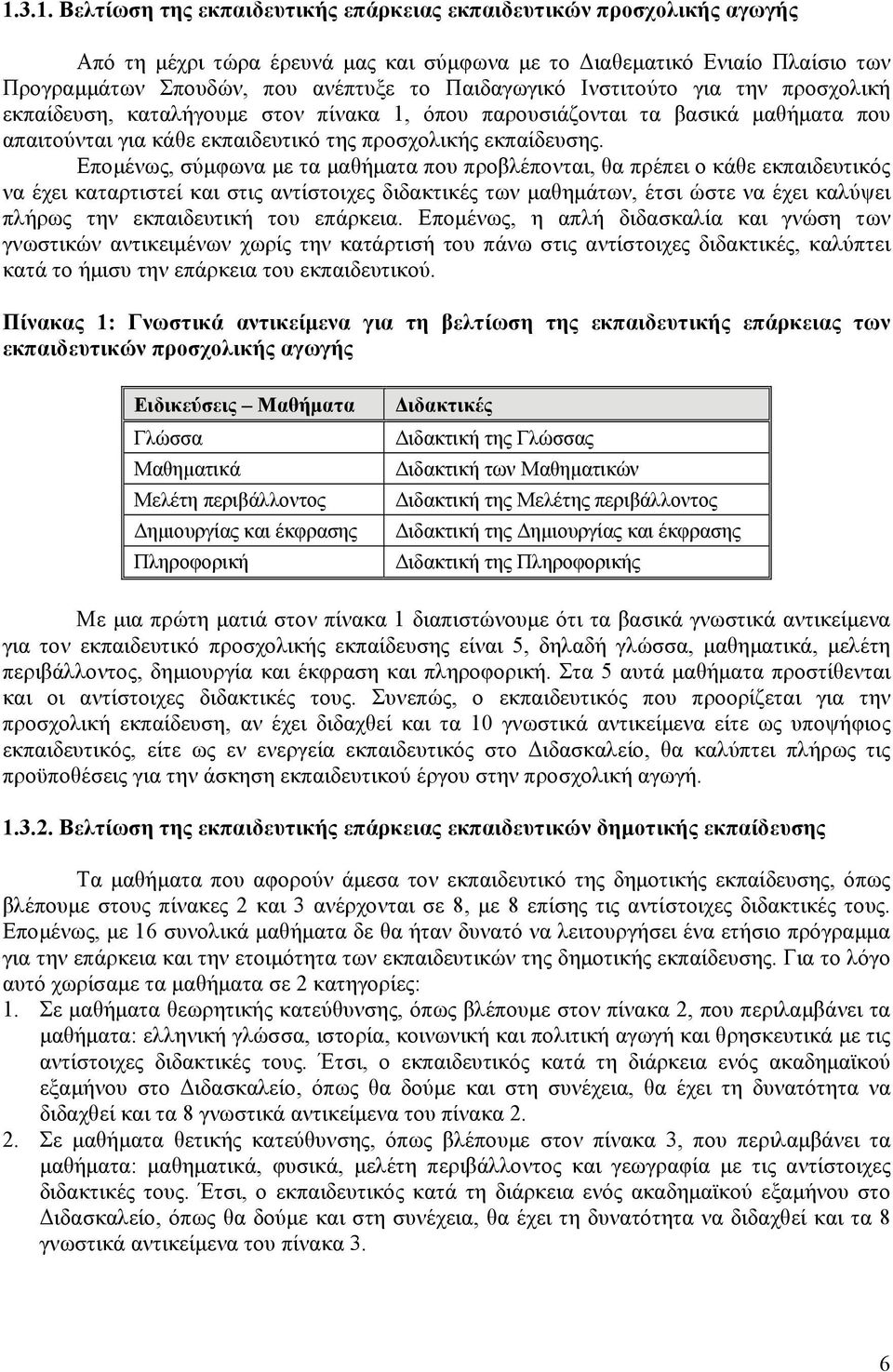 Επομένως, σύμφωνα με τα μαθήματα που προβλέπονται, θα πρέπει ο κάθε εκπαιδευτικός να έχει καταρτιστεί και στις αντίστοιχες διδακτικές των μαθημάτων, έτσι ώστε να έχει καλύψει πλήρως την εκπαιδευτική
