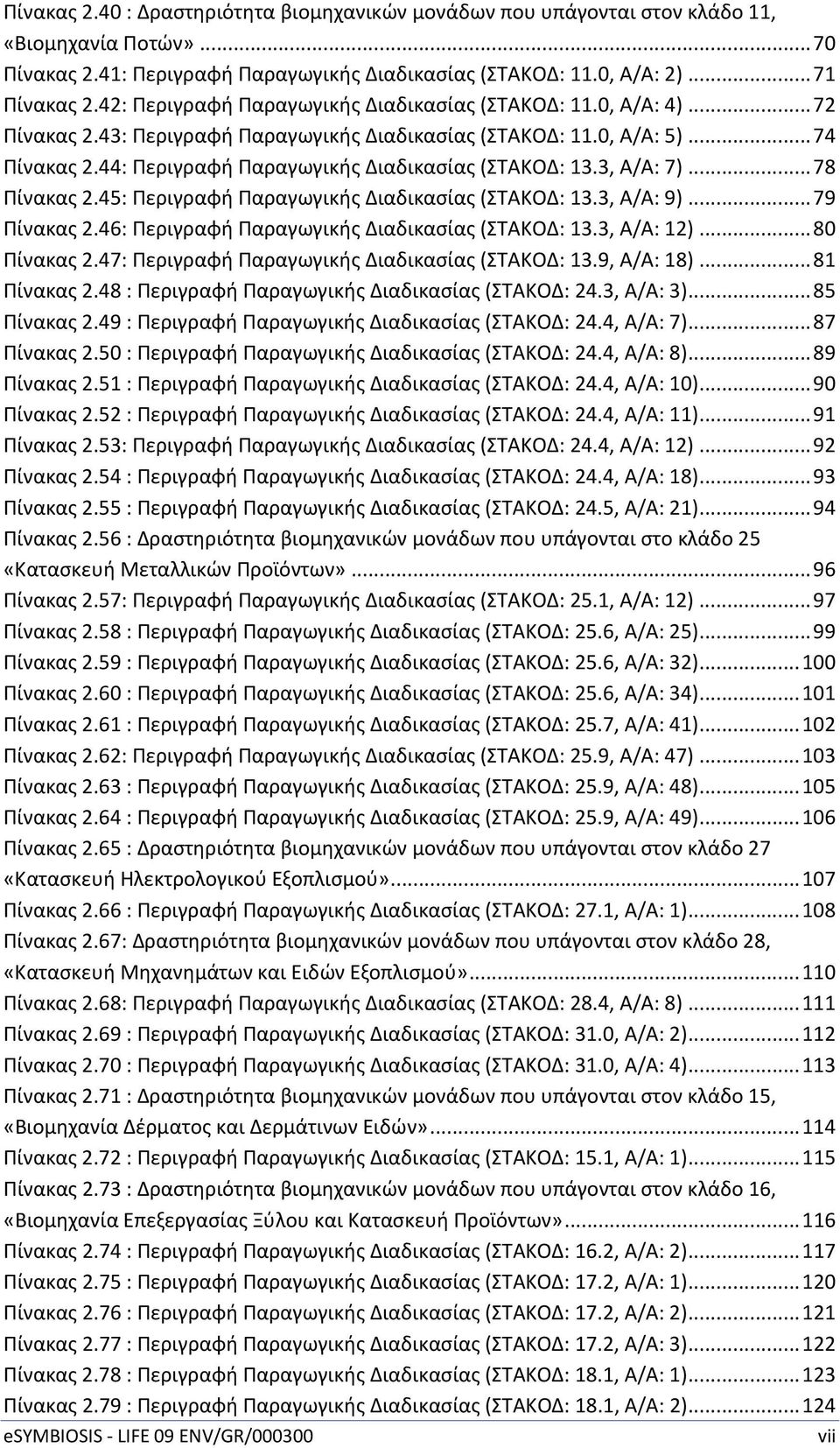 44: Περιγραφή Παραγωγικής Διαδικασίας (ΣΤΑΚΟΔ: 13.3, Α/Α: 7)... 78 Πίνακας 2.45: Περιγραφή Παραγωγικής Διαδικασίας (ΣΤΑΚΟΔ: 13.3, Α/Α: 9)... 79 Πίνακας 2.