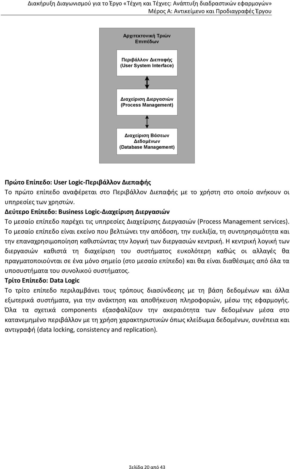 Δεύτερο Επίπεδο: Business Logic-Διαχείριση Διεργασιών Το μεσαίο επίπεδο παρέχει τις υπηρεσίες Διαχείρισης Διεργασιών (Process Management services).