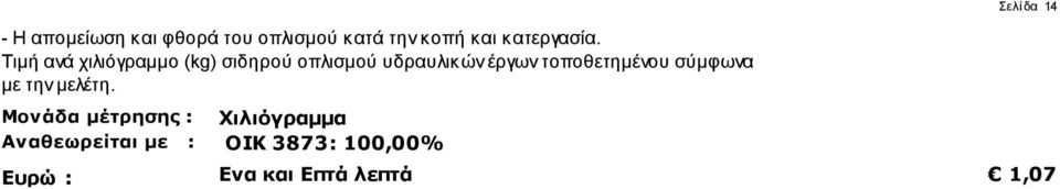 τοποθετημένου σύμφωνα με την μελέτη.