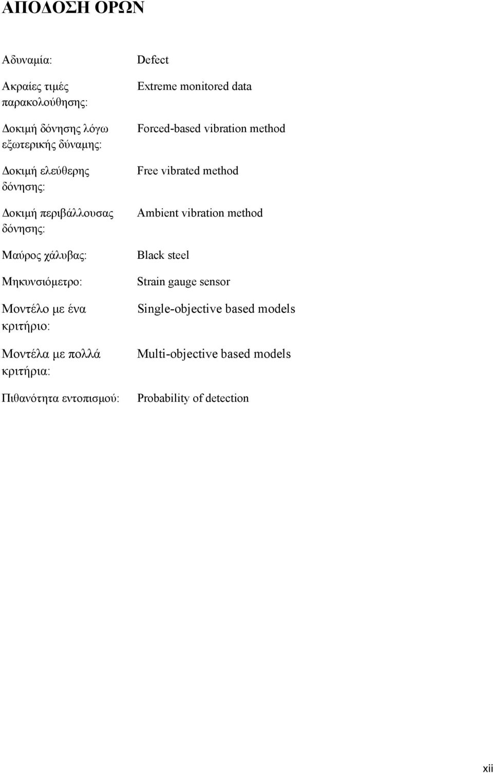 Πιθανότητα εντοπισμού: Defect Extreme monitored data Forced-based vibration method Free vibrated method Ambient