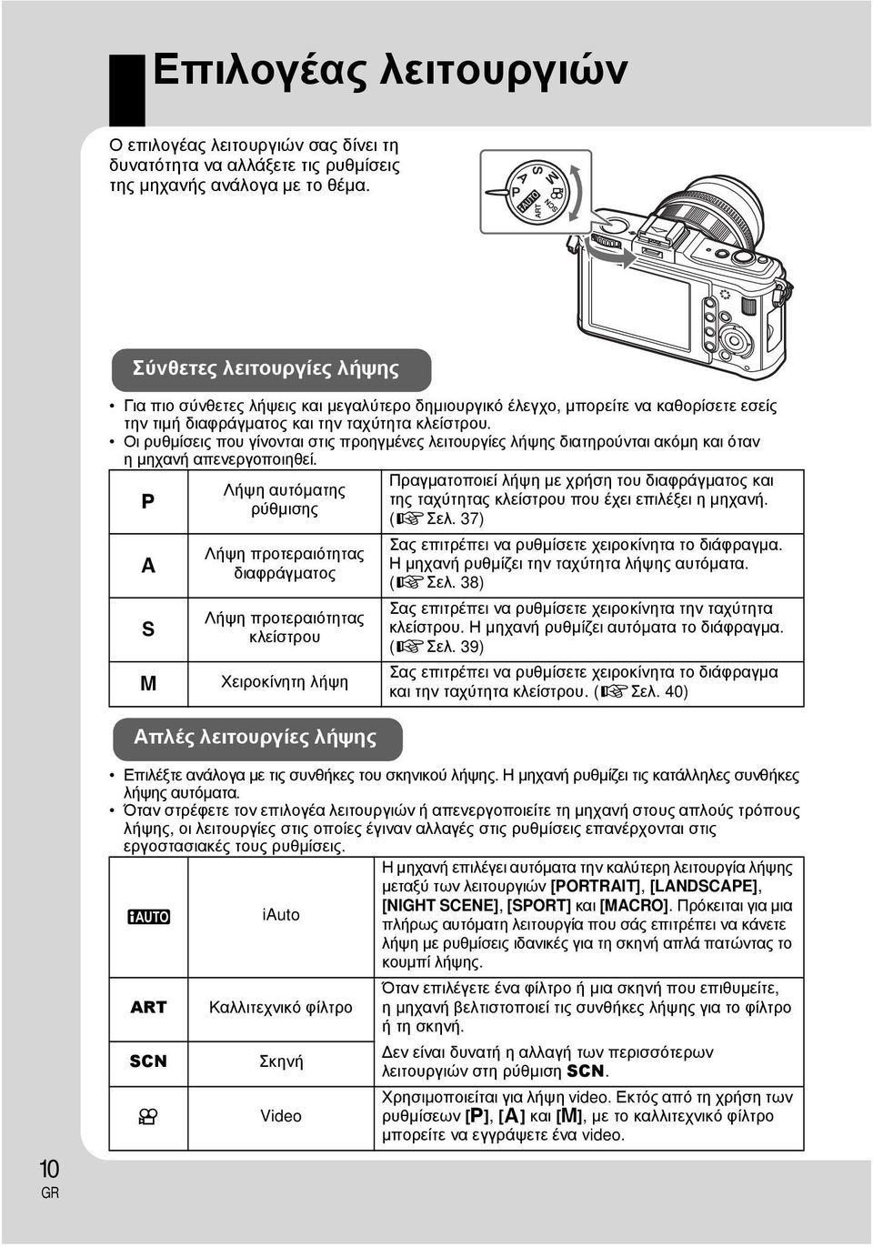 Οι ρυθμίσεις που γίνονται στις προηγμένες λειτουργίες λήψης διατηρούνται ακόμη και όταν ημηχανή απενεργοποιηθεί.