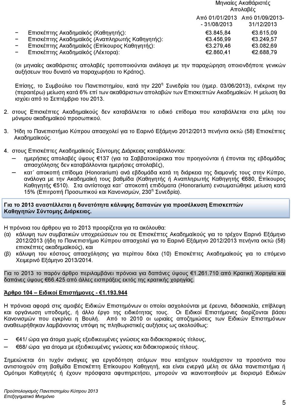 688,79 (οι μηνιαίες ακαθάριστες απολαβές τροποποιούνται ανάλογα με την παραχώρηση οποιονδήποτε γενικών αυξήσεων που δυνατό να παραχωρήσει το Κράτος).