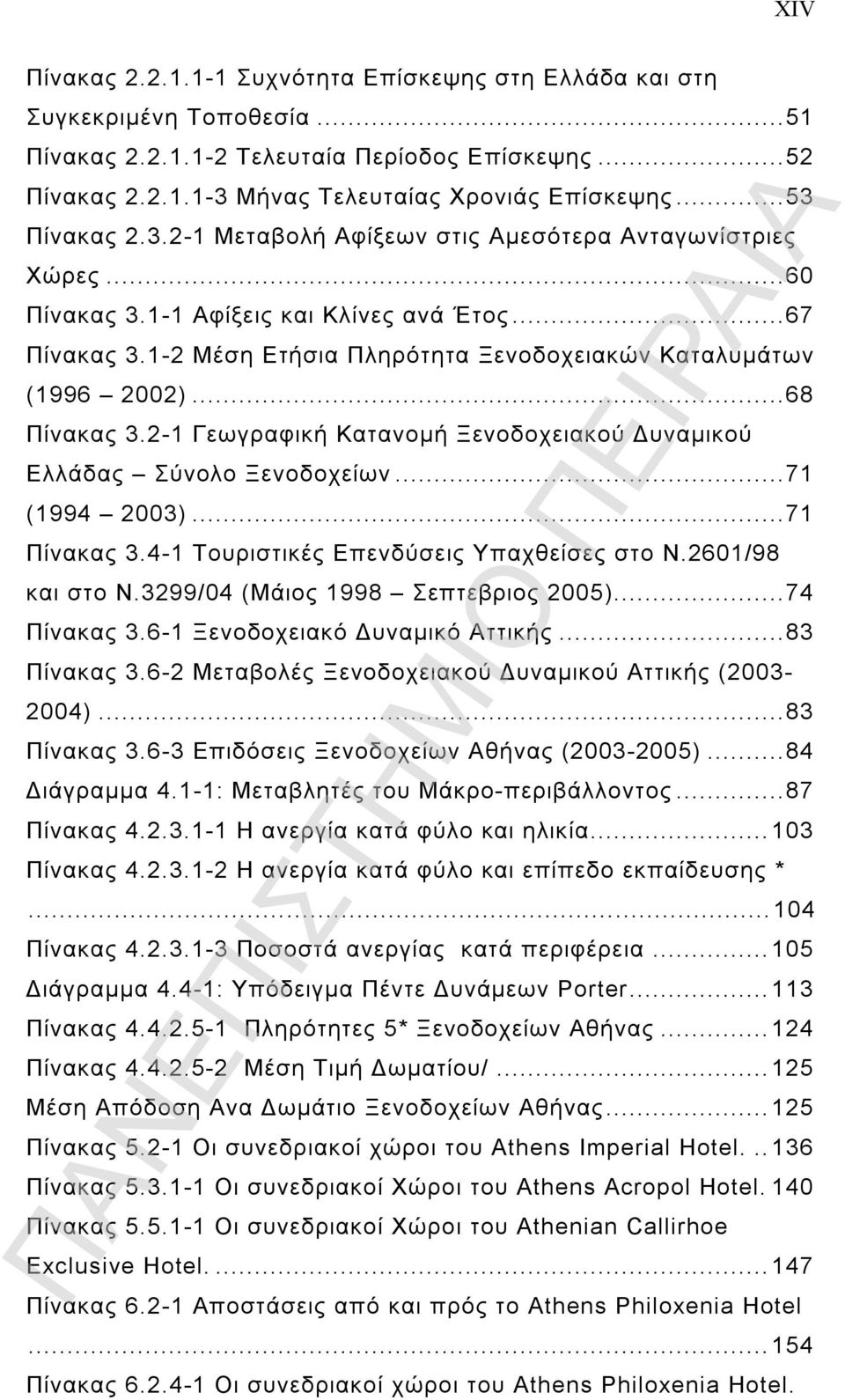 ..68 Πίνακας 3.2-1 Γεωγραφική Κατανομή Ξενοδοχειακού Δυναμικού Ελλάδας Σύνολο Ξενοδοχείων...71 (1994 2003)...71 Πίνακας 3.4-1 Τουριστικές Επενδύσεις Υπαχθείσες στο Ν.2601/98 και στο Ν.